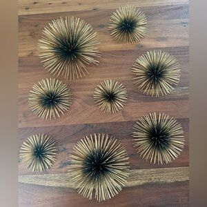 8 Black & Gold Atomic Starburst Wall Hangings Sea Urchin Metal Mod MCM 5.5”-10”